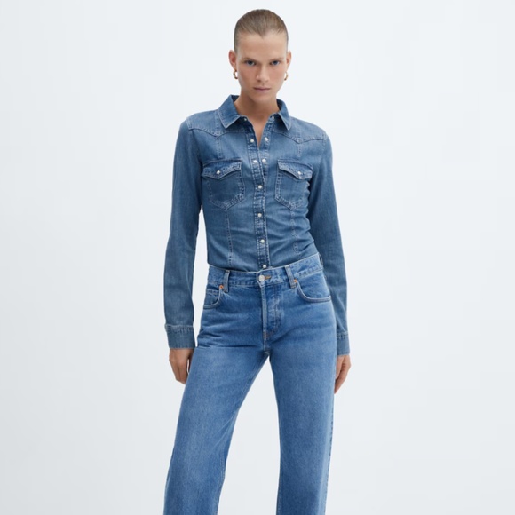 Mango Chest-pocket denim shirt in Blue Medium/XL - Picture 6 of 13
